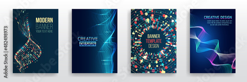 Vector template for brochure or cover. Filtering machine algorithms. Sorting data. Business layout, futuristic brochures, flyers, presentation. Digital technology and modern scientific concepts.