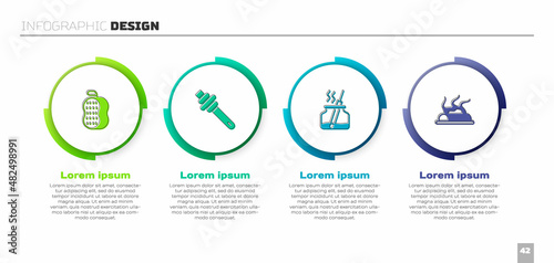 Set Washcloth, Honey dipper stick, Aroma diffuser and Campfire. Business infographic template. Vector