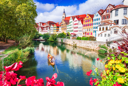 Tubingen, Germany. Colorful old town on the river Neckar. photo