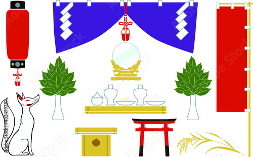狛狐と神棚の素材セット