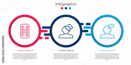 Set line Sedative pills, Solution problem in psychology and Online psychological counseling. Business infographic template. Vector