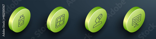 Set Isometric line Antidepressants, Solution problem in psychology, Yin Yang symbol and Encephalogram icon. Vector