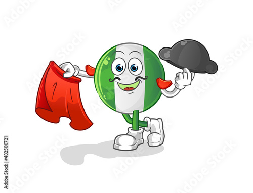 nigerian flag matador with red cloth illustration. character vector