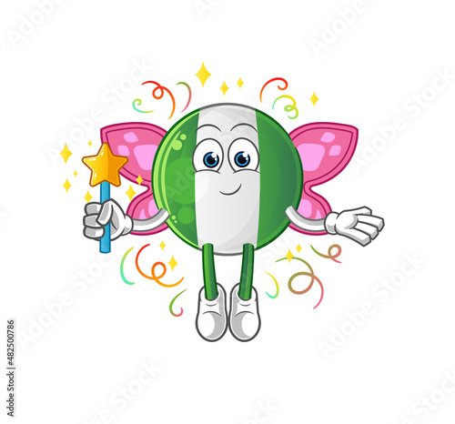 nigerian flag fairy with wings and stick. cartoon mascot vector