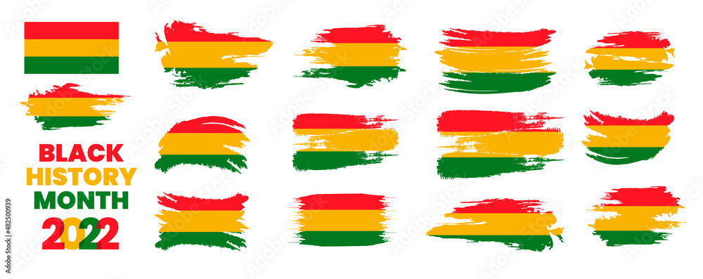 black history month flag brush background set. African American History or Black History Month. Celebrated annually in February in the USA and Canada. black history month 2022