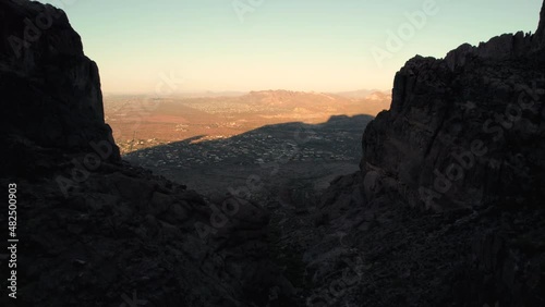 Aerial View in Shadows of Superstition Mountains of Sunrise on Apache Junction photo
