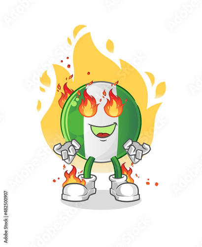 nigerian flag on fire mascot. cartoon vector