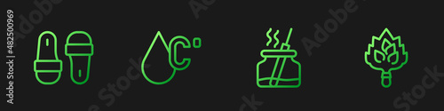 Set line Aroma diffuser, Sauna slippers, Water temperature and broom. Gradient color icons. Vector