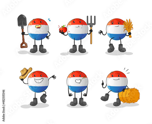 dutch flag farmer group character. cartoon mascot vector