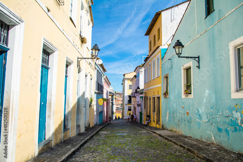 Streets of Pelourinho, historical and cultural place in Salvador, Bahia, Brazil © phaelshoots