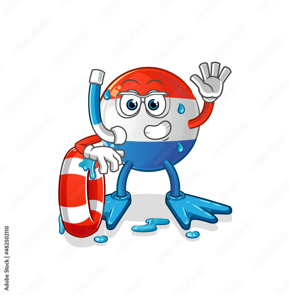 dutch flag swimmer with buoy mascot. cartoon vector