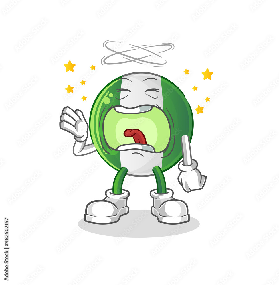 nigerian flag yawn character. cartoon mascot vector