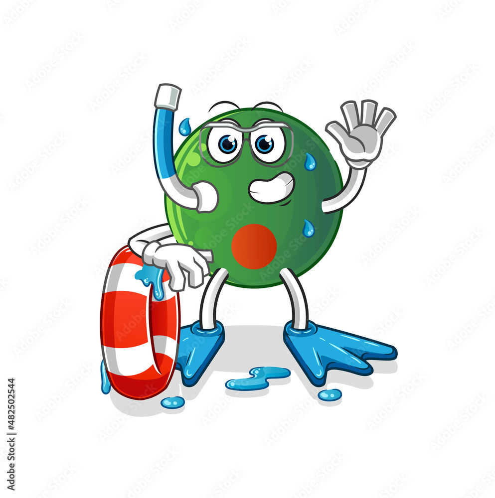 Obraz premium bangladesh flag swimmer with buoy mascot. cartoon vector