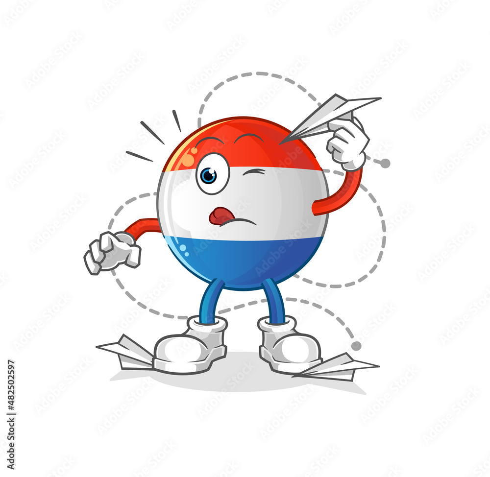 Fototapeta premium dutch flag with paper plane character. cartoon mascot vector