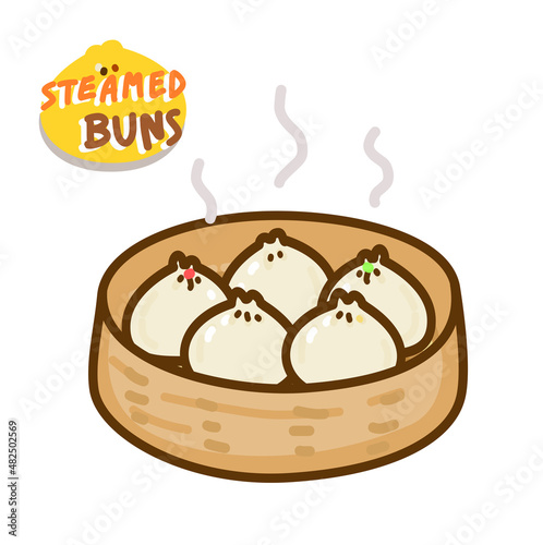 Illustration Steamed Buns on background.