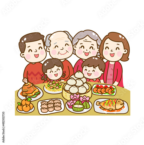 Happy Family Having Dinner Vector.