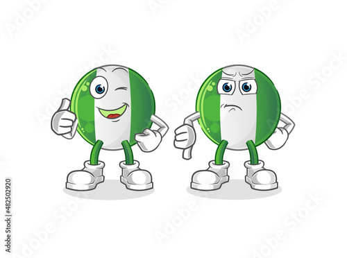 nigerian flag thumbs up and thumbs down. cartoon mascot vector
