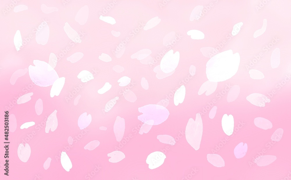 水彩画。舞い散る桜の花びら。桜の花びらの背景イメージ。春のピンクの桜壁紙。　Watercolor. The falling cherry blossom petals. Background image of cherry blossom petals. Spring pink cherry blossom wallpaper.
