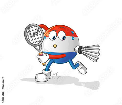 dutch flag playing badminton illustration. character vector