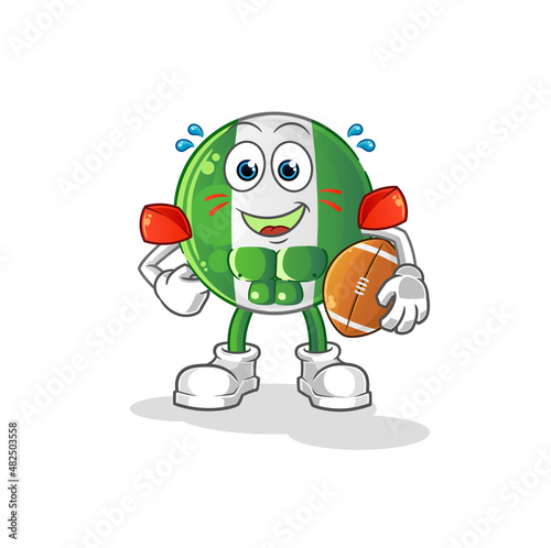 nigerian flag playing rugby character. cartoon mascot vector