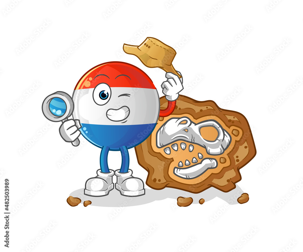 dutch flag archaeologists with fossils mascot. cartoon vector