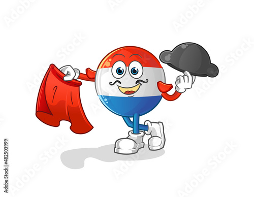 dutch flag matador with red cloth illustration. character vector