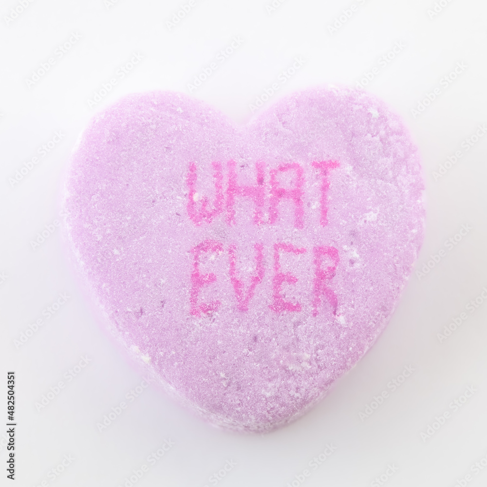 Conversation hearts on white background flat lay. Conversation hearts on white background flat lay.