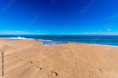 beach and sea. Clear Blue sky with empty space