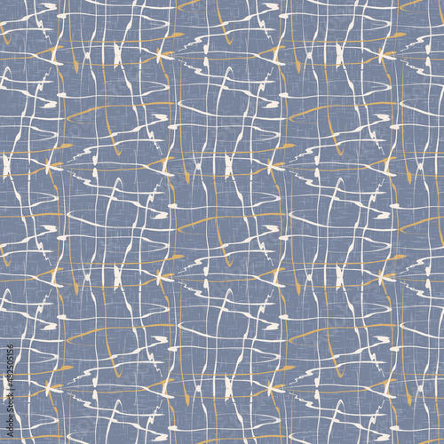 French blue irregular mottled linen seamless pattern. Tonal country cottage style abstract speckled background. Simple vintage rustic fabric textile effect. Primitive texture shabby chic cloth