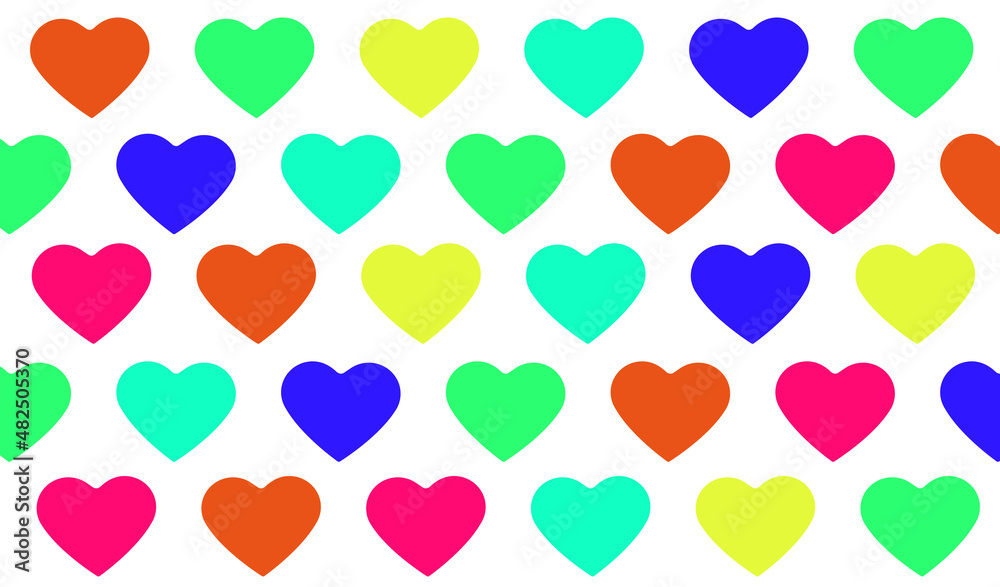 Simple seamless pattern of hearts. Valentine's day background. Flat design endless chaotic texture made of small heart silhouettes. colorful.  hearts with white background