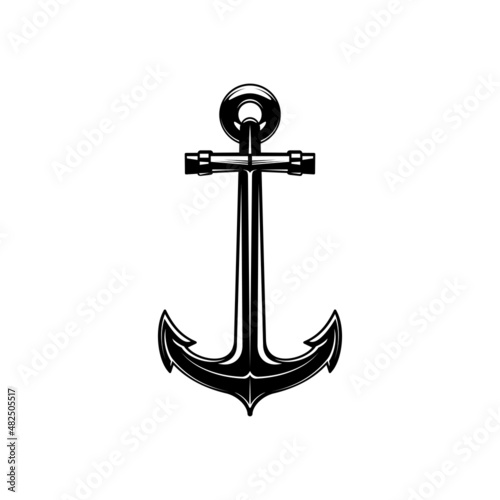 Marine anchor monochrome vector icon. Navy armature, ocean fleet symbol. Heavy steel nautical sailing equipment. Sailor tattoo, element for sea travel agency