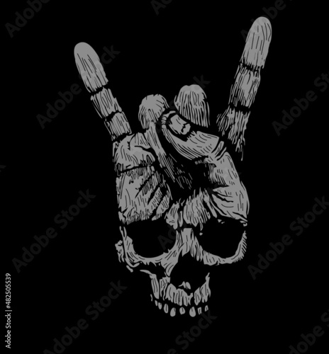 skull mixed with hand evil sign