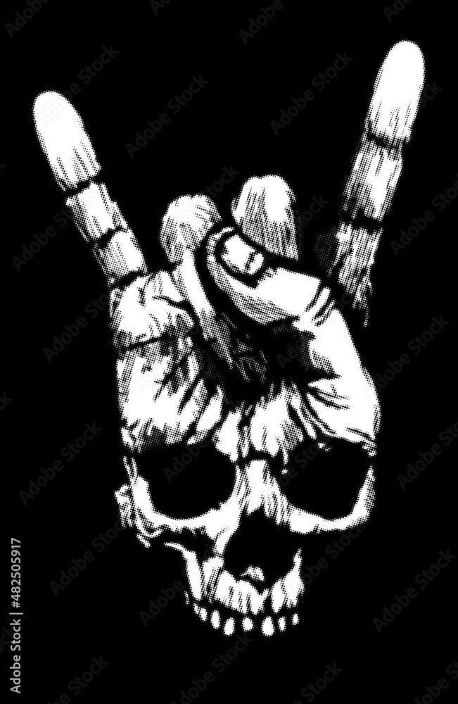 Halftone Evil Skull And Devil Sign Stock Illustration 