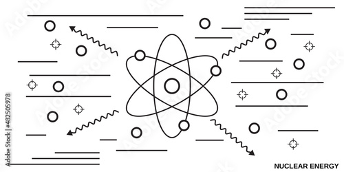 Nuclear energy thin line art style vector concept illustration