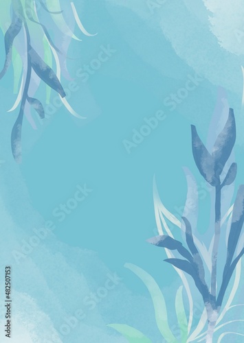 Blue leaves watercolor background concept