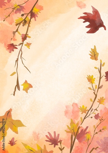 Brown floral leaves watercolor background