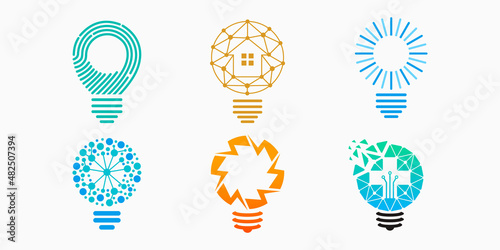 creative bulb lamp logo icon set. light vector illustration