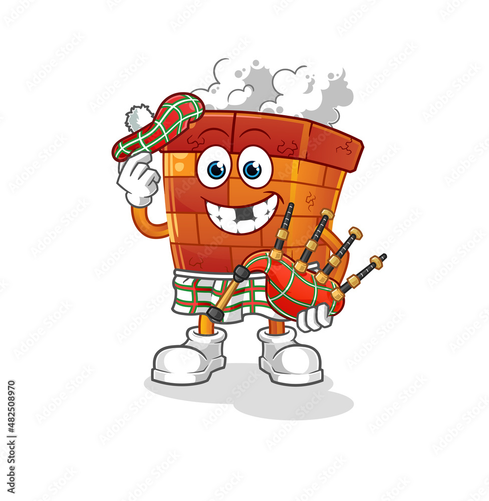 Obraz premium chimney scottish with bagpipes vector. cartoon character