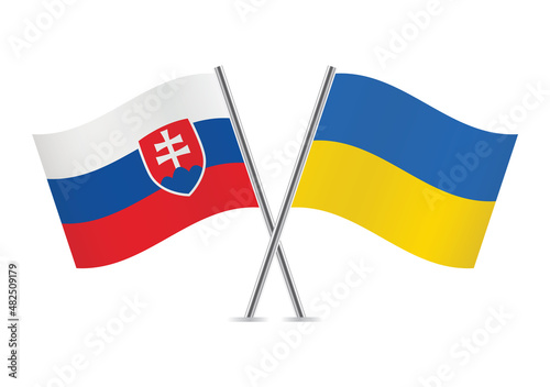 Slovakia and Ukraine flags. Slovakian and Ukrainian flags, isolated on white background. Vector illustration.