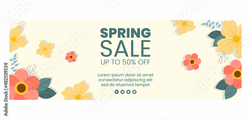 Spring Sale with Blossom Flowers Cover Template Flat Design Illustration Editable of Square Background for Social Media or Greeting Card