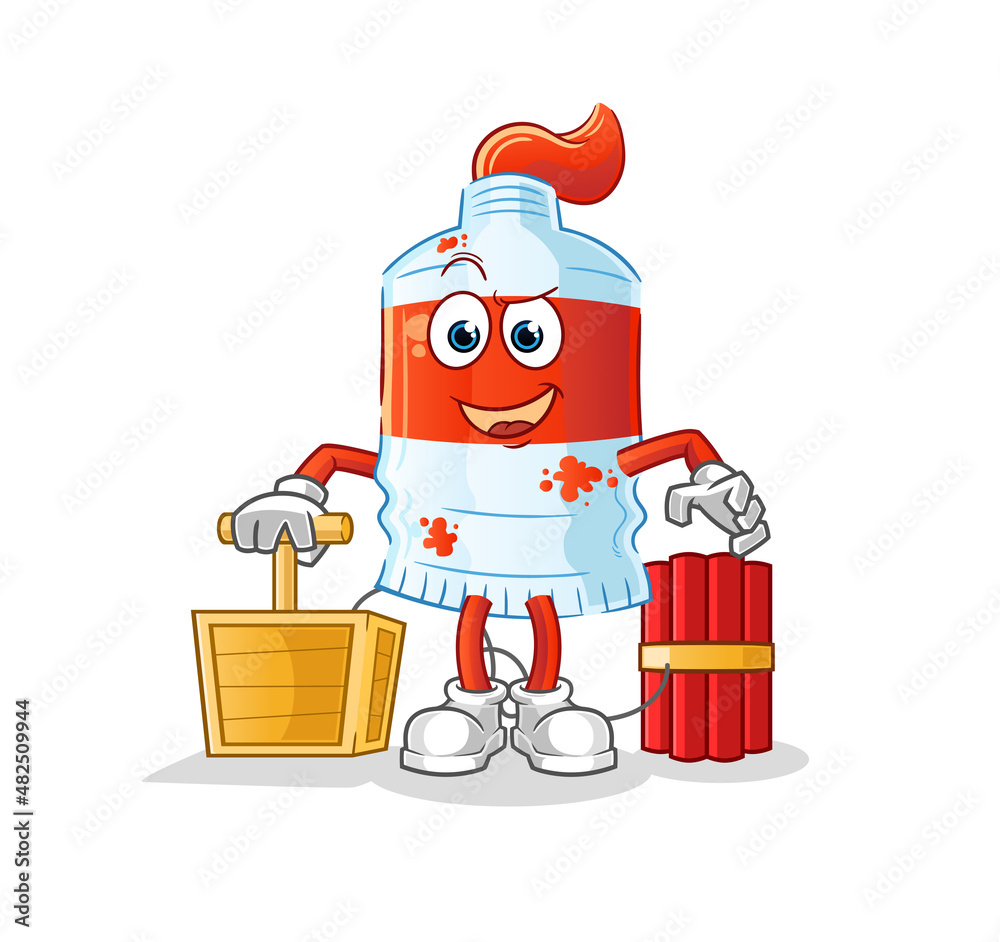 Obraz premium watercolor tube holding dynamite detonator. cartoon mascot vector
