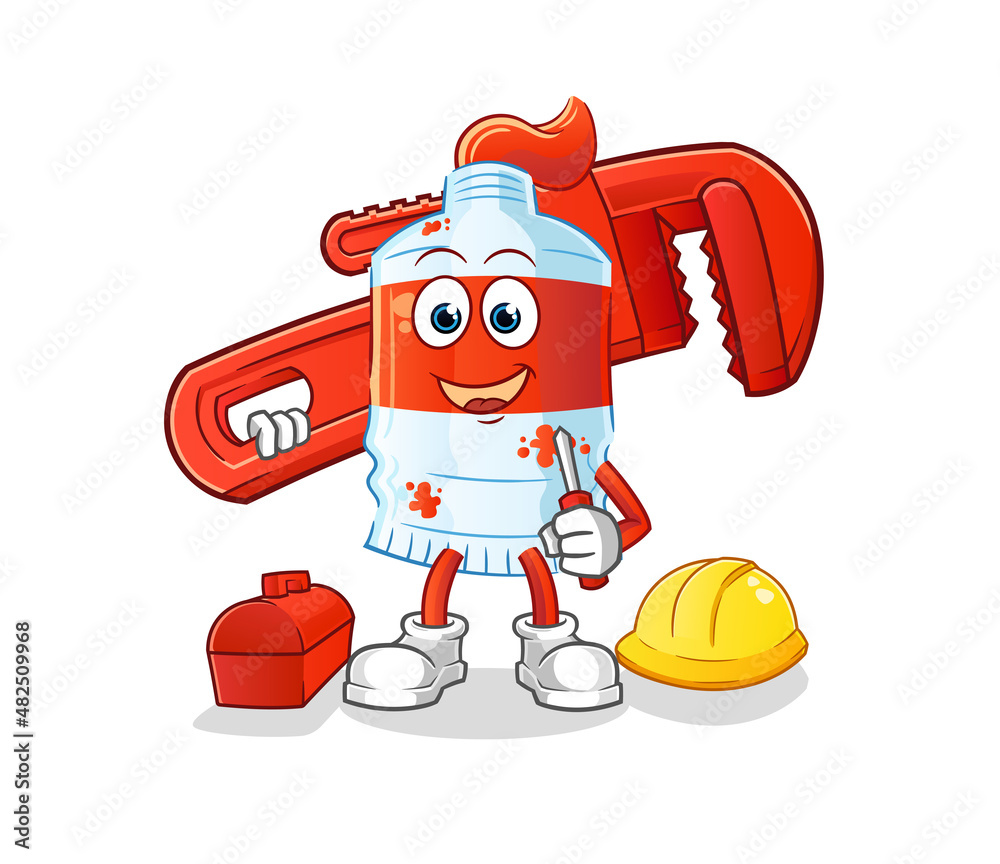 watercolor tube plumber cartoon. cartoon mascot vector