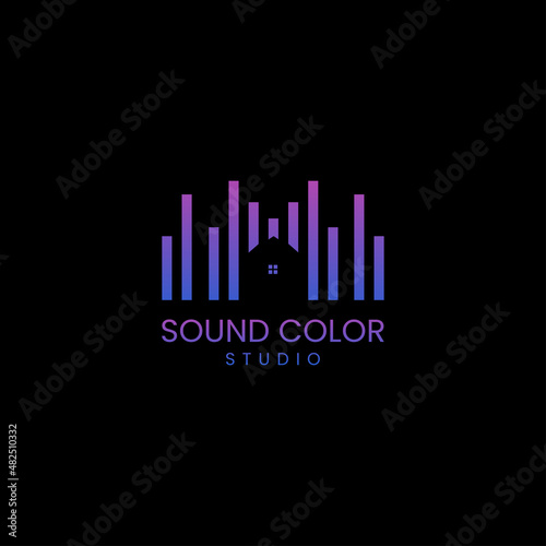 Colorful Music Recording Logo with House Icon and Frequency Band