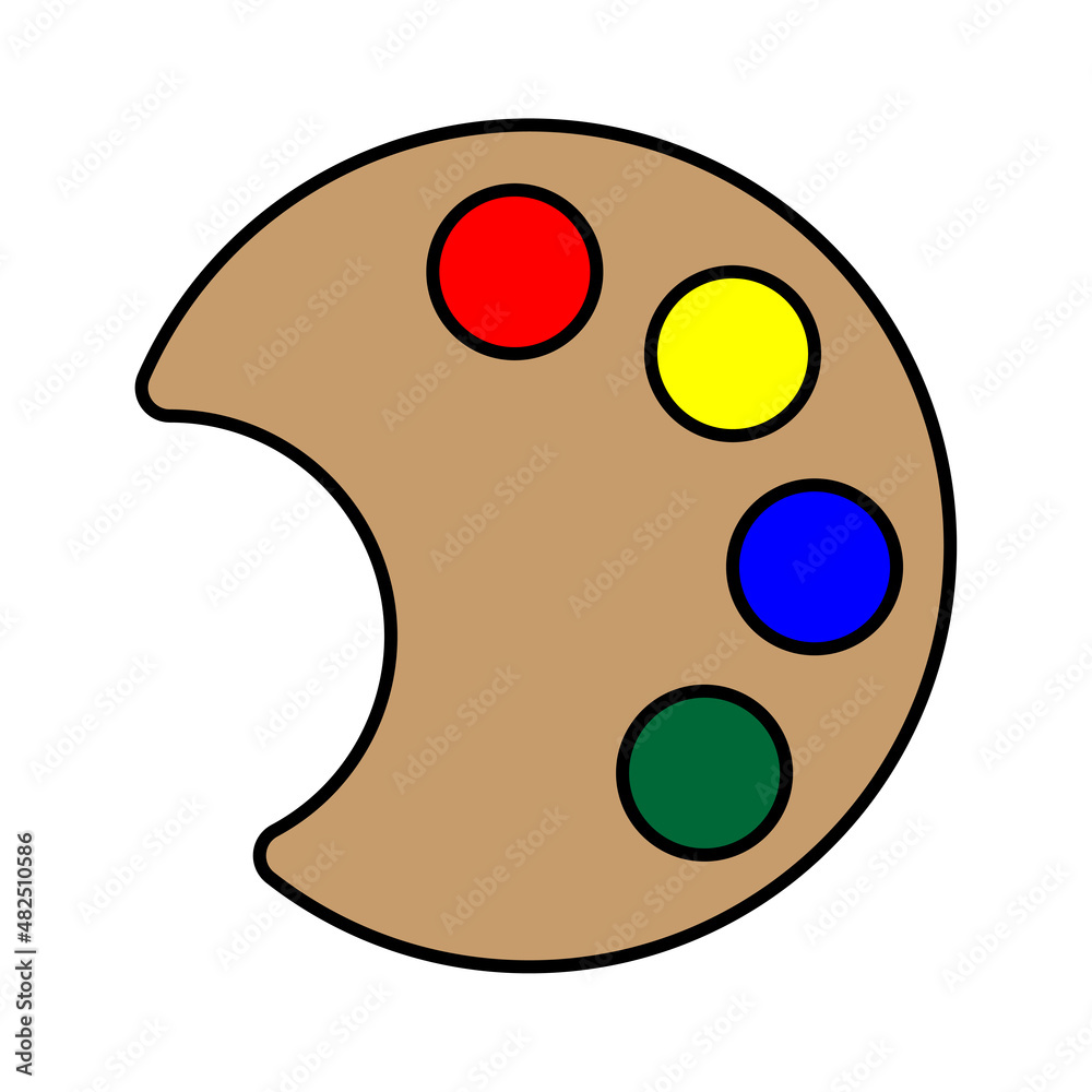 Fototapeta premium Art palette icon. Watercolor paint. Cartoon colored sign. Hobby time. Creative work. Vector illustration. Stock image.