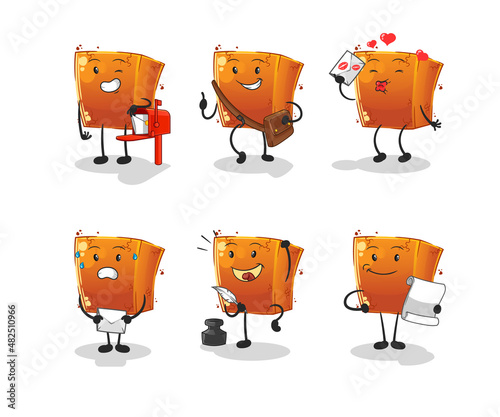 brick postman set character. cartoon mascot vector