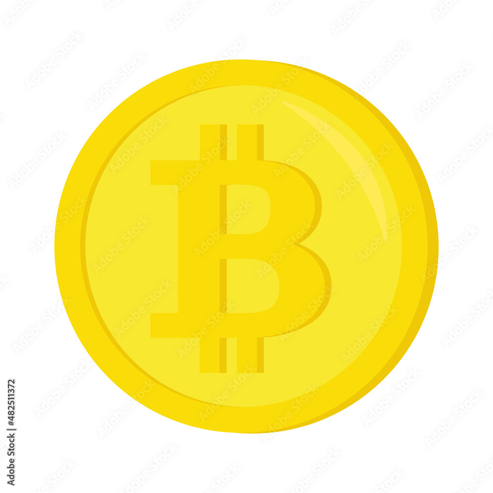 Vector illustration of an yellow bitcoin in cartoon style isolated on a white background. Vector illustration of an yellow bitcoin in cartoon style isolated on a white background.