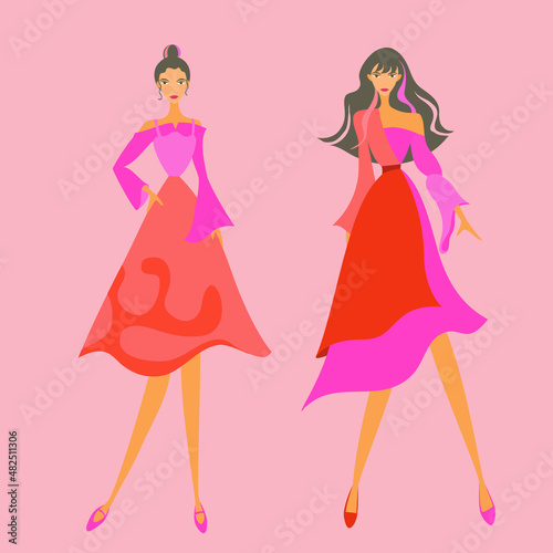 Red pink dress for twins girl