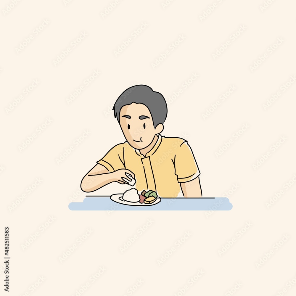 flat Illustration Man Eating healthy foon with hand flat Illustration Man Eating healthy foon with hand