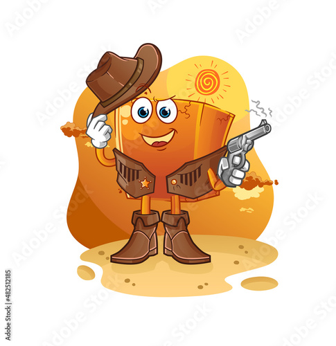 brick cowboy with gun character vector