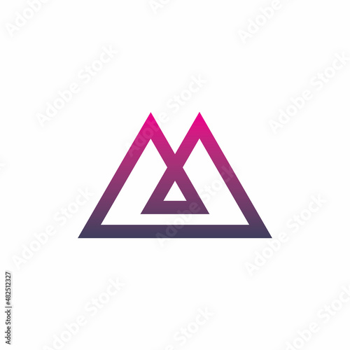 triangle modern mountain initial m letter color line logo design